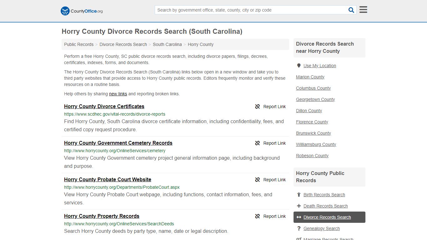 Horry County Divorce Records Search (South Carolina) - County Office