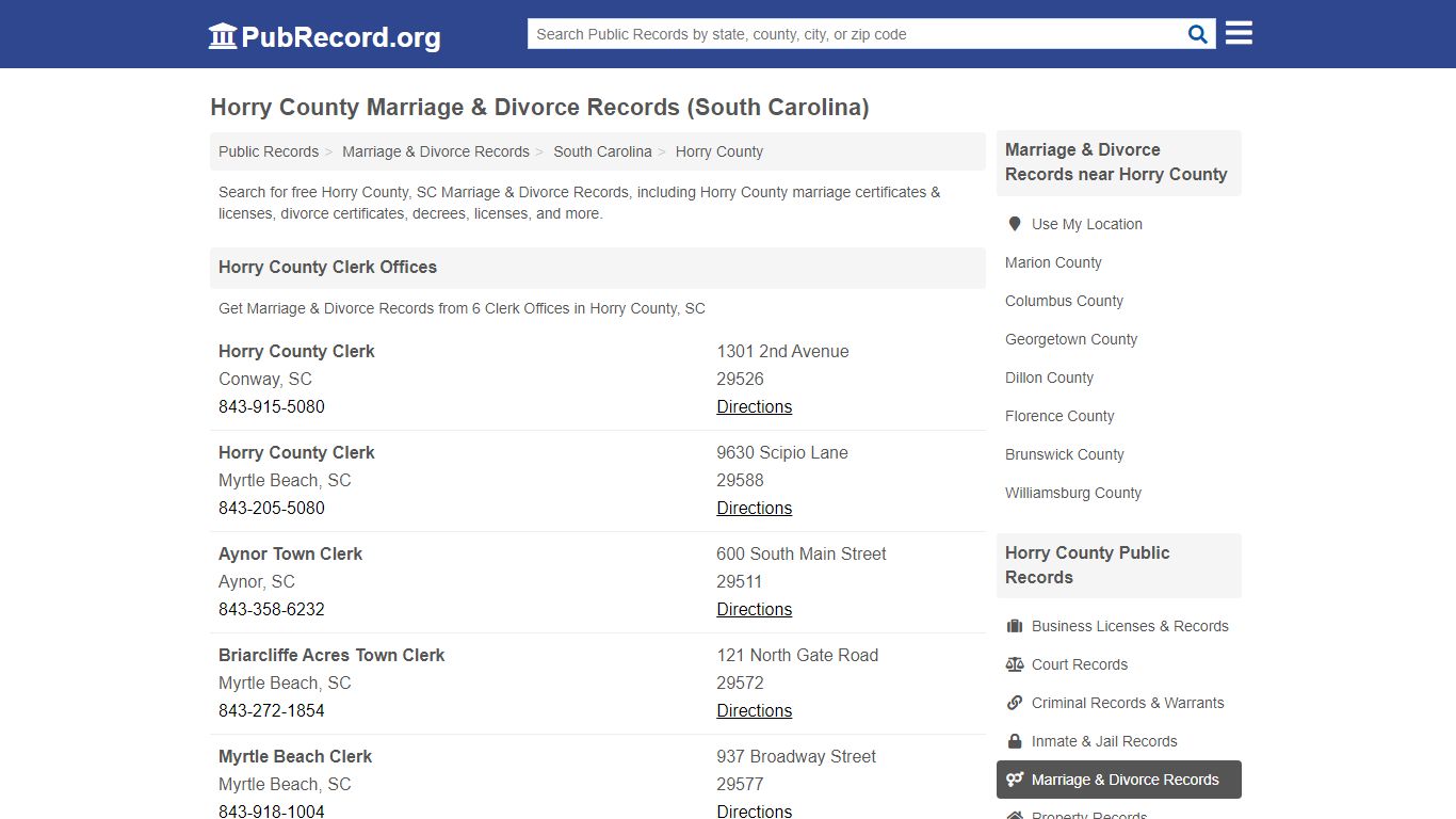 Horry County Marriage & Divorce Records (South Carolina)