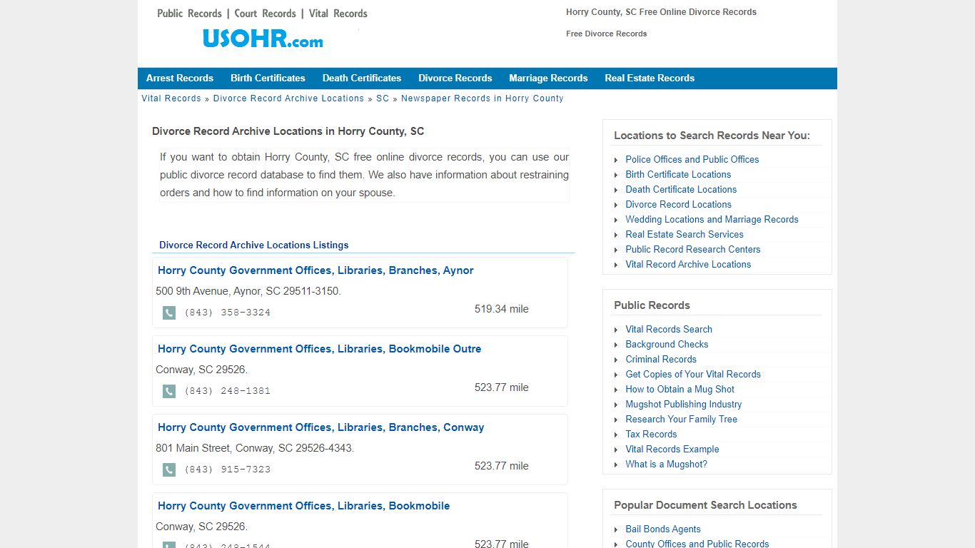 Horry County, SC Free Online Divorce Records - Free Divorce Records